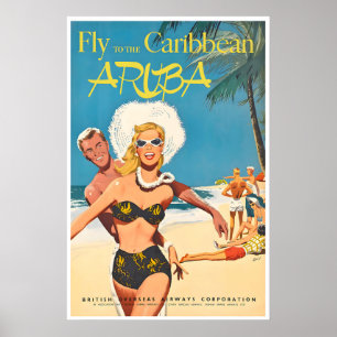 Poster Cartaz de Viagem de Aruba Vintage Arte de Aruba Pa