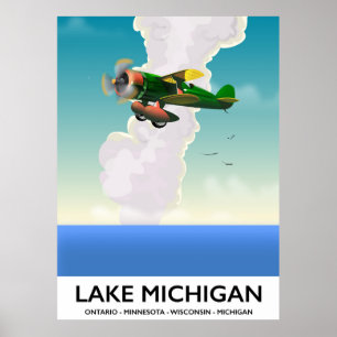 Pôster cartaz de viagem de avião para o Lago Michigan