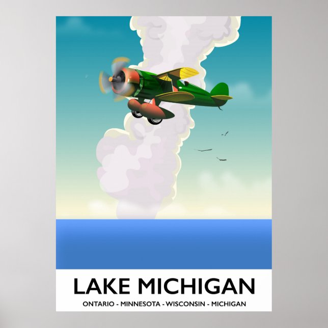 Pôster cartaz de viagem de avião para o Lago Michigan (Frente)