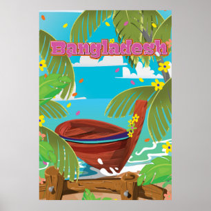 Poster Cartaz de viagem de Bangladesh em desenho animado.