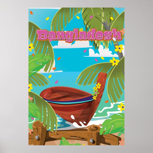 Poster Cartaz de viagem de Bangladesh em desenho animado. (Frente)