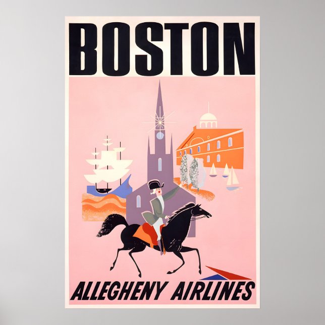 Poster Cartaz de Viagem de Boston - Allegheny Airlines (Frente)
