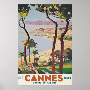 Poster Cartaz de viagem de Cannes vintage, Riviera France
