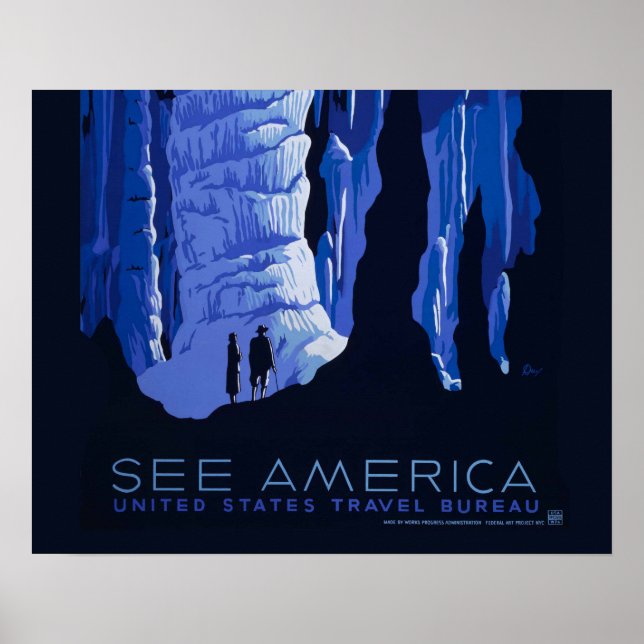 Pôster Cartaz de Viagem de Caverna Cavernoso Vintage (Frente)