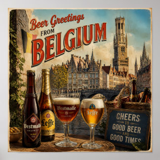 Poster Cartaz de Viagem de Cerveja de Canal Belga Vintage