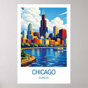Poster Cartaz de Viagem de Chicago, Arte Urbana da Cidade