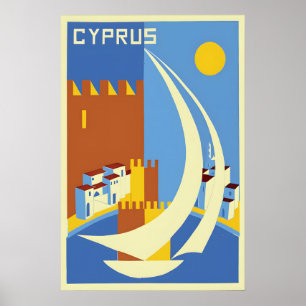 Poster Cartaz de Viagem de Chipre Arte de Parede Vintage 