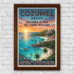 Poster Cartaz de Viagem de Cozumel, México, Anos 60