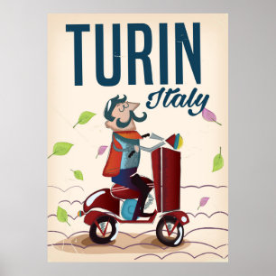 Pôster Cartaz de viagem de desenho animado vintage Turim