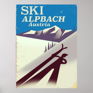 Poster cartaz de viagem de esqui austríaco Alpbach
