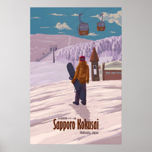 Poster Cartaz de Viagem de Esqui de Sapporo Kokusai Japão