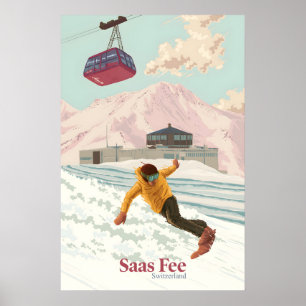 Poster Cartaz de Viagem de Esqui em Saas Fee Suíça