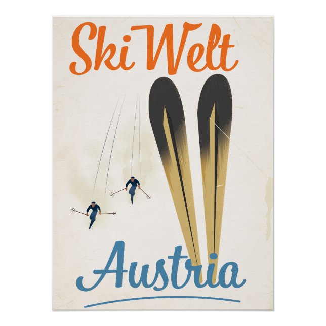 Pôster Cartaz de viagem de esqui Skiwelt Áustria (Frente)