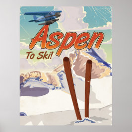 Pôster Cartaz de viagem de esqui vintage Aspen EUA