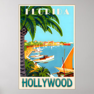 Poster Cartaz de Viagem de Hollywood Flórida Condado de B