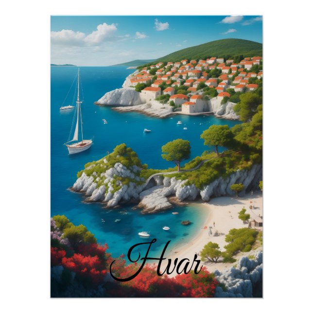 Pôster Cartaz de Viagem de Hvar Croácia (Frente)
