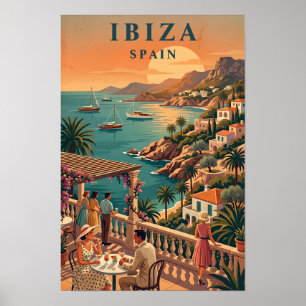 Poster Cartaz de Viagem de Ibiza em Estilo Vintage Ilha E