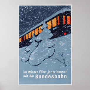 Poster Cartaz de Viagem de Inverno das Ferrovias Austríac