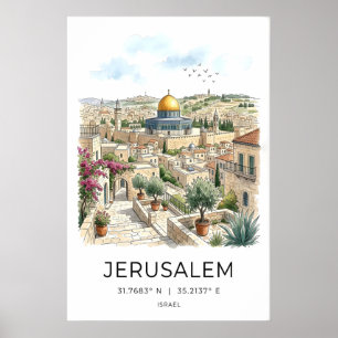 Poster Cartaz de Viagem de Jerusalém, Cúpula Dourada, Ped