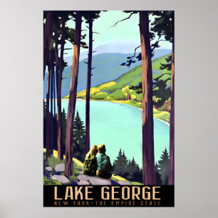 Poster Cartaz de Viagem de Menino e Menina de Lake George