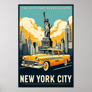 Poster Cartaz de Viagem de Nova York de 1955 Vintage