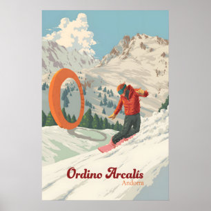 Poster Cartaz de Viagem de Ordino Arcalis Andorra Snowboa
