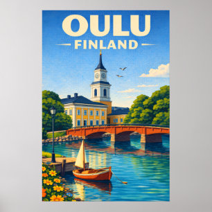 Poster Cartaz de Viagem de Oulu Finlândia Estilo Vintage