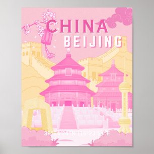 Poster Cartaz de Viagem de Pequim China Arte Rosa e Ama