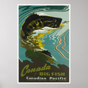 Poster Cartaz de Viagem de Pesca no Canadá Arte de Pescad