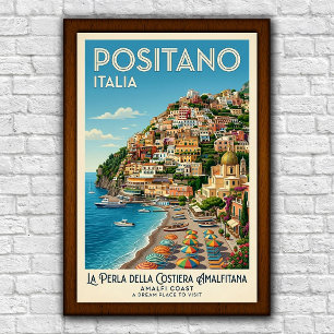 Poster Cartaz de Viagem de Positano, Itália dos anos 60
