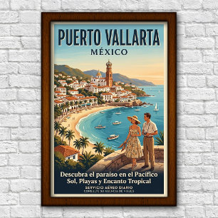 Poster Cartaz de Viagem de Puerto Vallarta dos Anos 60