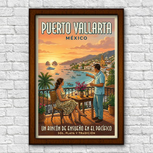 Poster Cartaz de Viagem de Puerto Vallarta dos Anos 60