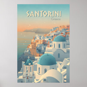 Poster Cartaz de Viagem de Santorini Grécia