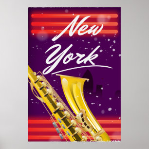 Pôster cartaz de viagem de saxofone da cidade de Nova Yor
