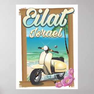 Pôster Cartaz de viagem de scooter da Praia de Eilat Isra