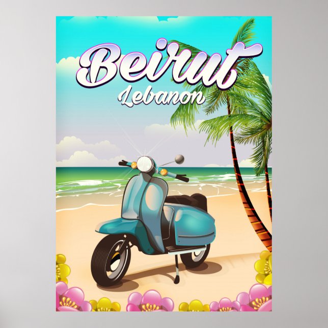 Poster Cartaz de viagem de scooter em Beirute Líbano (Frente)