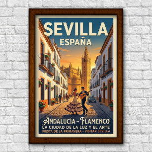 Poster Cartaz de Viagem de Sevilha, Espanha dos anos 60 V
