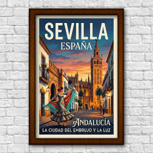 Poster Cartaz de Viagem de Sevilha, Espanha dos anos 60 V