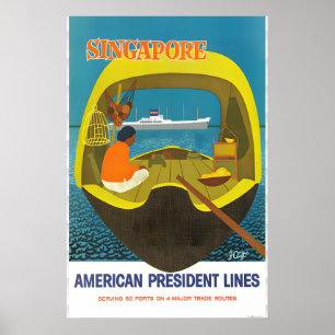 Poster Cartaz de Viagem de Singapura - Linhas do Presiden