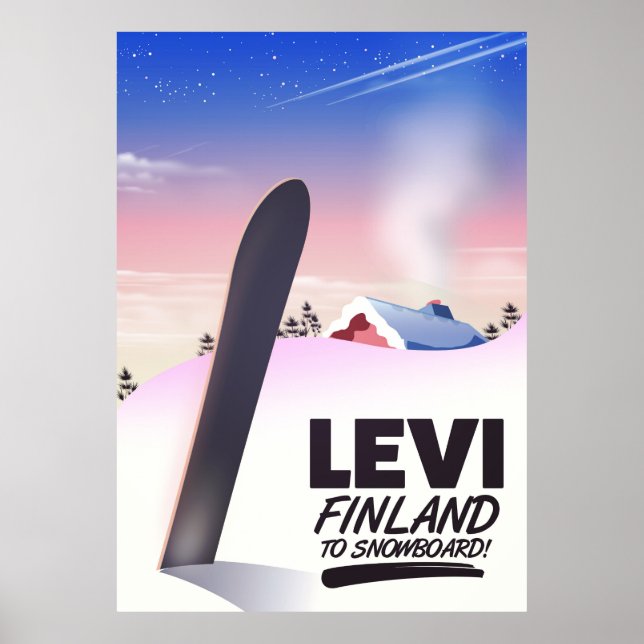 Poster Cartaz de viagem de snowboarding na Finlândia Levi (Frente)