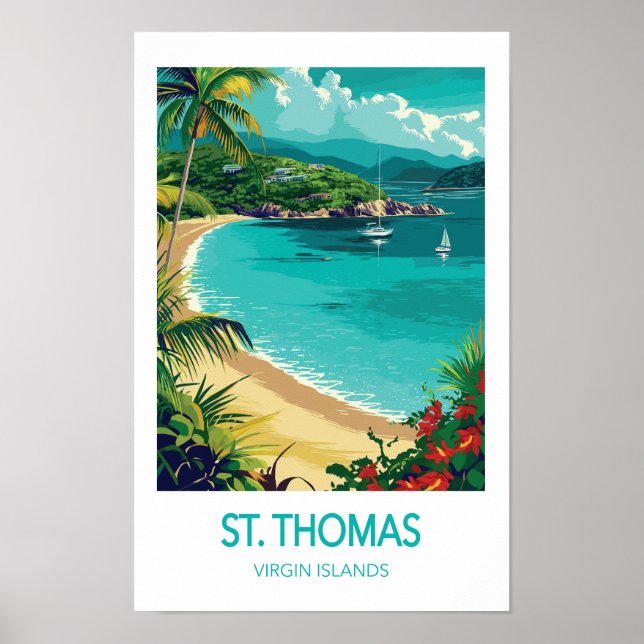 Poster Cartaz de Viagem de St. Thomas, Ilhas Virgens Amer (Frente)