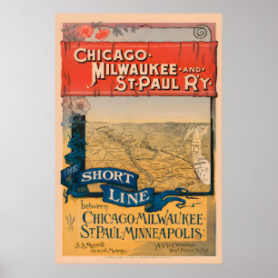 Poster Cartaz de Viagem de Trem Chicago, Milwaukee & St P