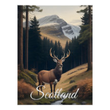 Cartaz de Viagem de Veado na Floresta da Escócia