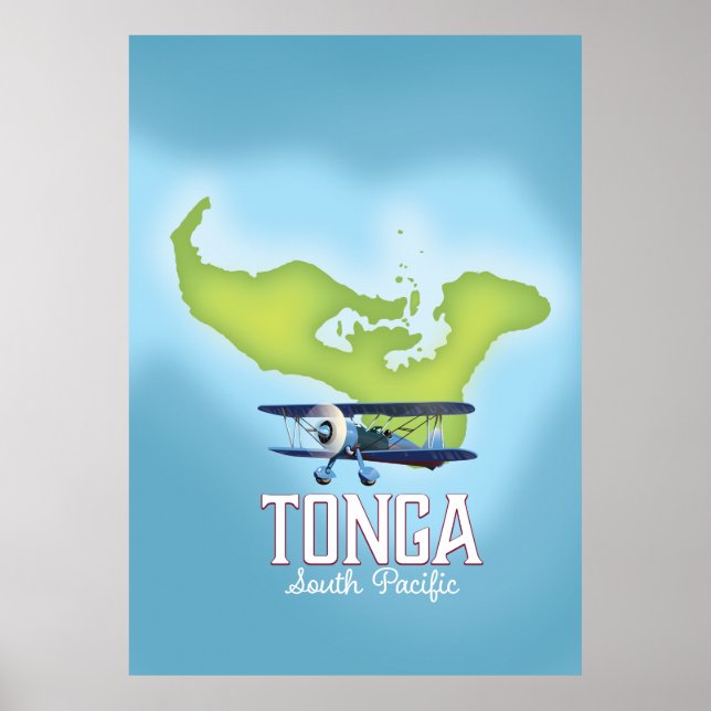 Poster Cartaz de viagem de voo do mapa de Tonga (Frente)