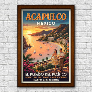 Poster Cartaz de Viagem do Acapulco, México, anos 60 Vint