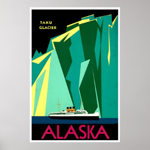 Poster Cartaz de Viagem do Alasca Geleira Taku Arte Cruze