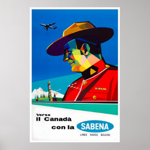 Poster Cartaz de Viagem do Canadá Sabena Airlines Arte Mo