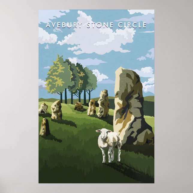 Poster Cartaz de Viagem do Círculo de Pedras de Avebury W (Frente)