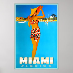 Poster Cartaz de Viagem do Condado de Miami Dade Flórida 