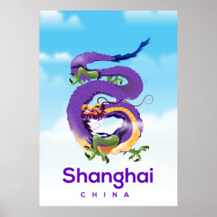 Pôster cartaz de viagem do Dragão da China em Xangai